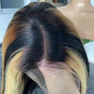 C Part Bleached Knots Hightlight Blunt Cut Bob Wigs Lace Frontal 9A Grade