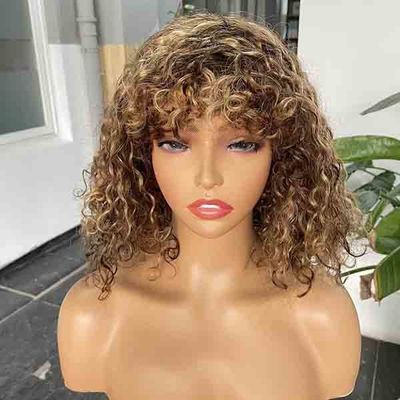 OEM Water Wave Glueless Short Human Hair Wigs Bang Bob Highlight Frontal Wig