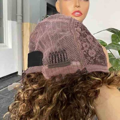 OEM Water Wave Glueless Short Human Hair Wigs Bang Bob Highlight Frontal Wig