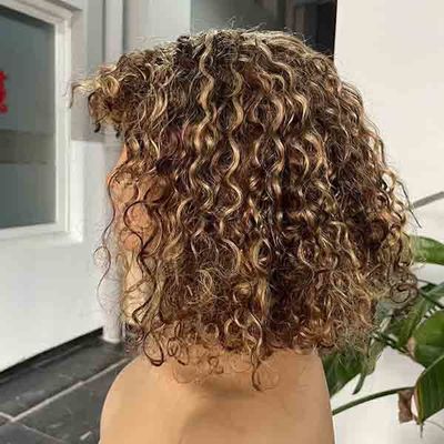 OEM Water Wave Glueless Short Human Hair Wigs Bang Bob Highlight Frontal Wig
