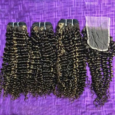 Highlight Color Brazilian Virgin Cuticle Aligned Pissy Curls Hair Extension, Double Drawn Pixie Curl Human Hair Bundles